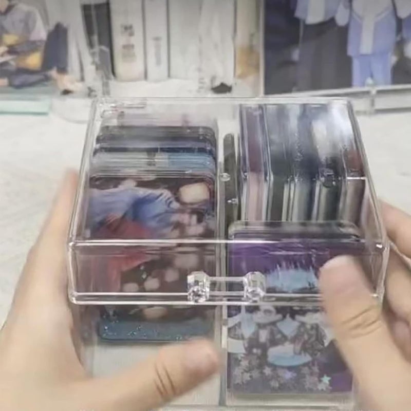 YAHUIPEIUS 1 PCS Photocard Storage Box Transparent Photo Card Storage Box Photocard Holder Collection Organizer (2 grids) - Image 3